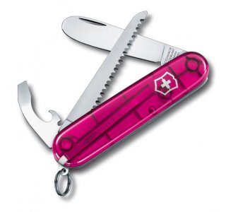 Genial Børne Schweizerkniv i gennemsigtig pink farve 